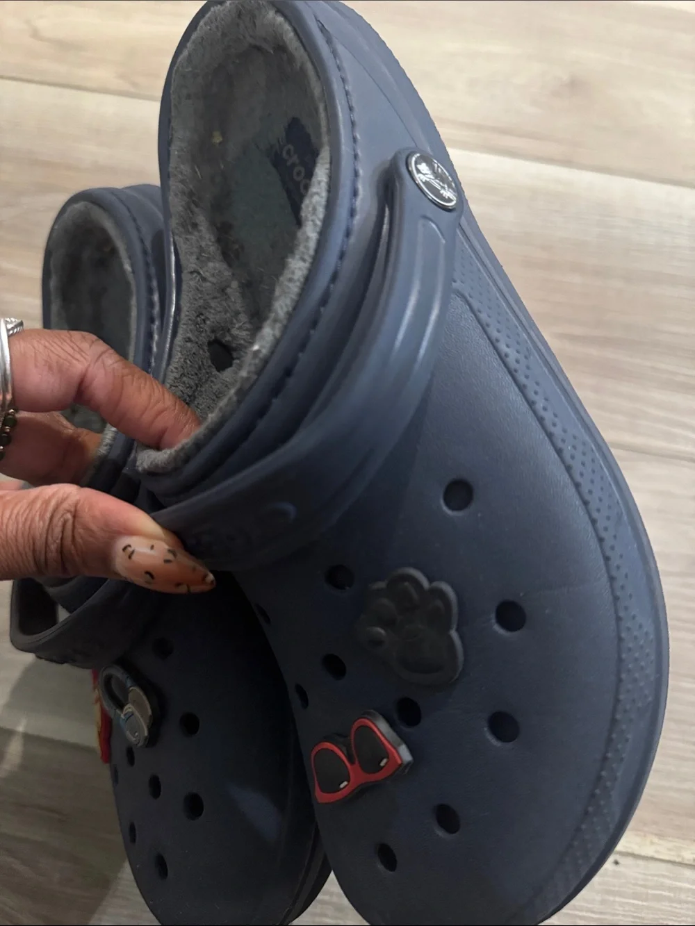 Kids Navy Fleece-Lined Clogs with Charms